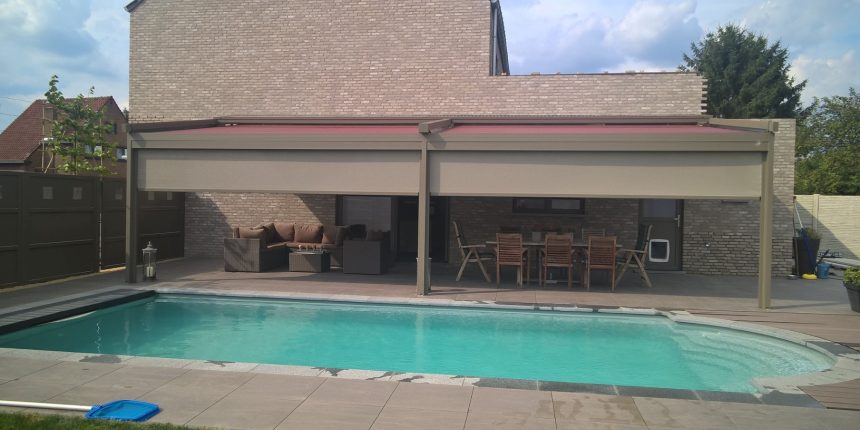 zonwering V646 met screens bij zwembad pool house buitenzonwering